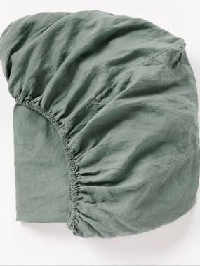 Coyuchi Relaxed Organic Linen Fitted Sheet in Juniper Green Sz Full, NWT!